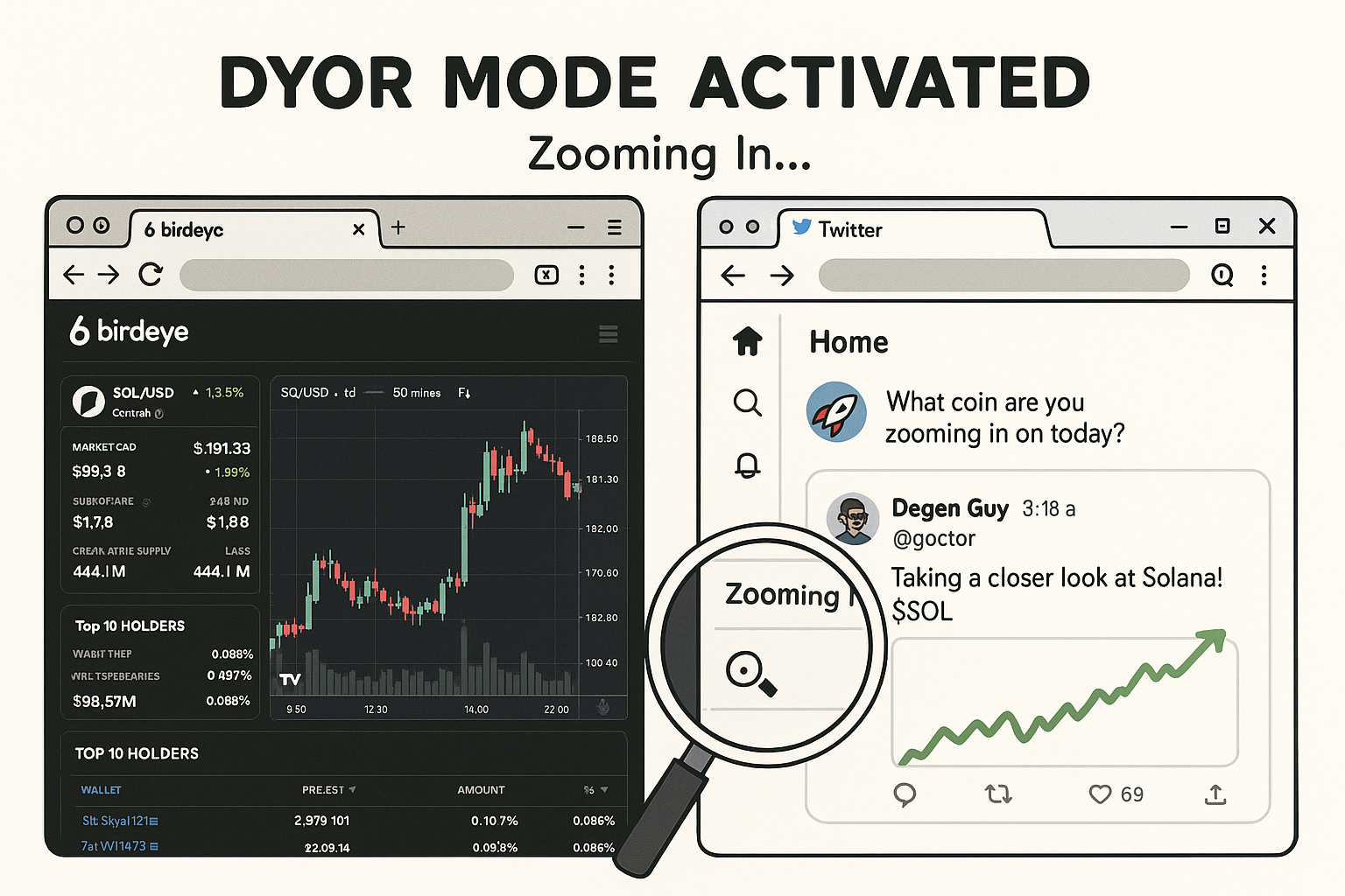 Side-by-side tabs for Birdeye and Twitter in DYOR mode