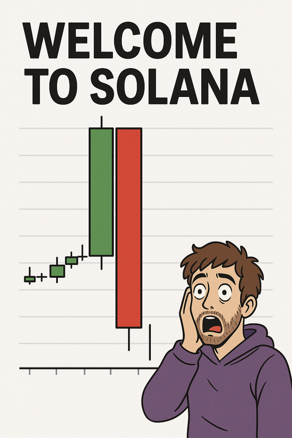 Massive rugpull chart with shocked trader and Solana reference